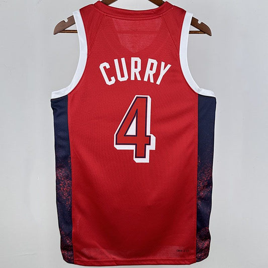 Camiseta NBA Selecciones y Juegos Olímpicos – CURRY #4 – roja · 2024 - vista 2