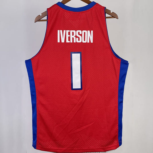 Camiseta NBA retro Detroit Pistons – IVERSON #1 – Retro · roja · 2008/09 - vista 2