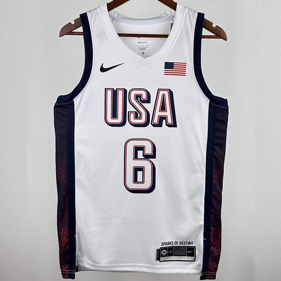 Camiseta NBA Selecciones y Juegos Olímpicos – JAMES #6 – blanca · 2024 - vista 1