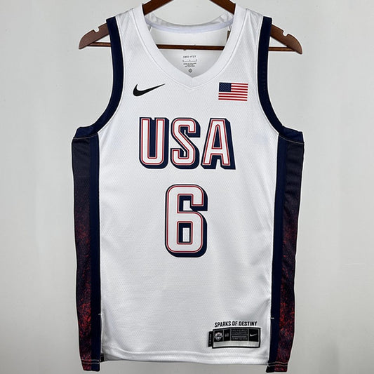 Camiseta NBA Selecciones y Juegos Olímpicos – JAMES #6 – blanca · 2024 - vista 1