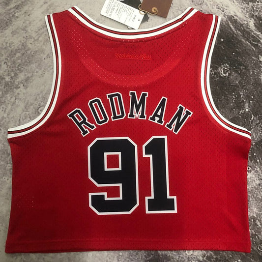 Camiseta NBA mujer Chicago Bulls – RODMAN #91 – Retro · roja - vista 2